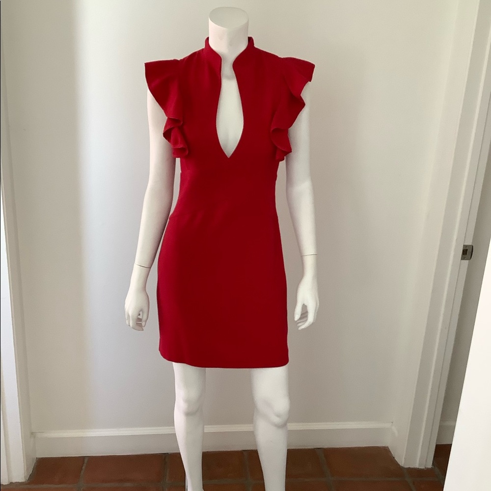 Black Halo Eva Keyhole Ruffle Cocktail Dress